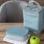 Beaba, Boîte repas enfant en acier inoxydable avec housse et couvercle en silicone - Gris velours et bleu