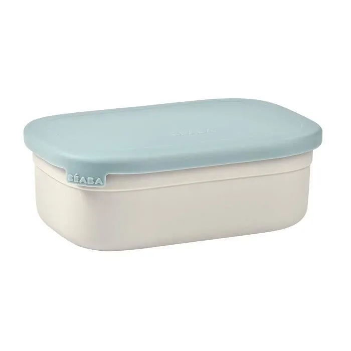 Beaba, Boîte repas enfant en acier inoxydable avec housse et couvercle en silicone - Gris velours et bleu