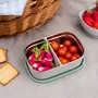 Beaba Boîte Repas Enfant Isotherme en Inox Acier Inoxydable, Couvercle en Silicone et Housse de Protection, Gris Velours Vert Sauge