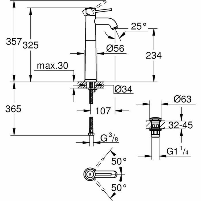 Grohe Mitigeur monocommande Lavabo Start Classic Taille XL Chromé