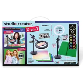 Canal Toys Studio Créateur INF027 - Studio Vidéo 2-en-1 avec anneau lumineux LED multicolore, fond vert XL, trépied réglable, support téléphone pour contenu créatif