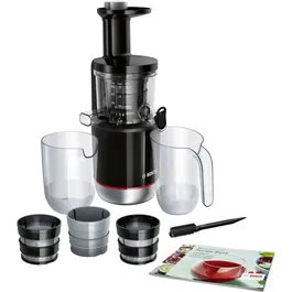 Bosch MESM731M Extracteur de jus VitaExtract Noir/Inox 150W avec fonction reverse, sécurité couvercle et 3 filtres - Livre de recettes inclus