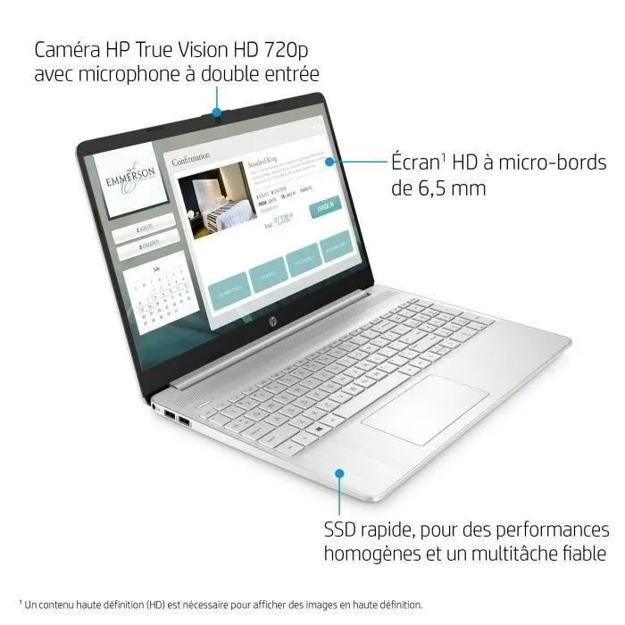 HP 15s-eq2090nf PC Portable - 15,6" FHD, Ryzen 7-5700U, 16Go RAM, 512Go SSD, Windows 11, AZERTY