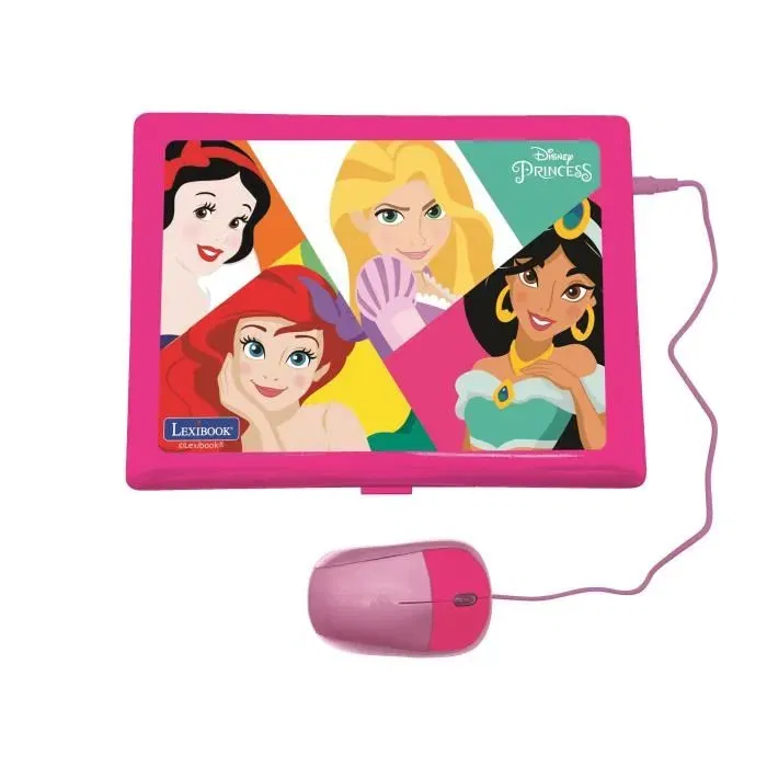 Lexibook - Ordinateur Éducatif Bilingue Disney Princesses - 124 Activités de Jeu - Langage, Mathématiques, Logique, Dactylographie et Musique