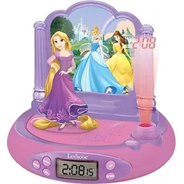 Lexibook Radio Réveil Projecteur avec Figurine Disney Princesses Raiponce, Veilleuse, Projection d'Heure au Plafond, Radio FM, LCD, Alarme Snooze