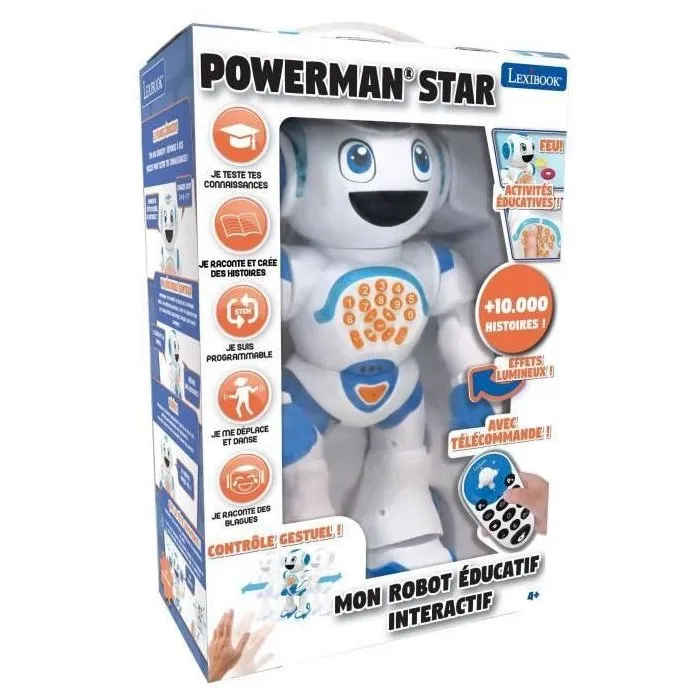 Lexibook Powerman Star Robot Interactif Educatif et Amusant avec Telecommande, Controle Gestuel, Programmation, Quiz, Danse, Karaoke et Disques (Français)