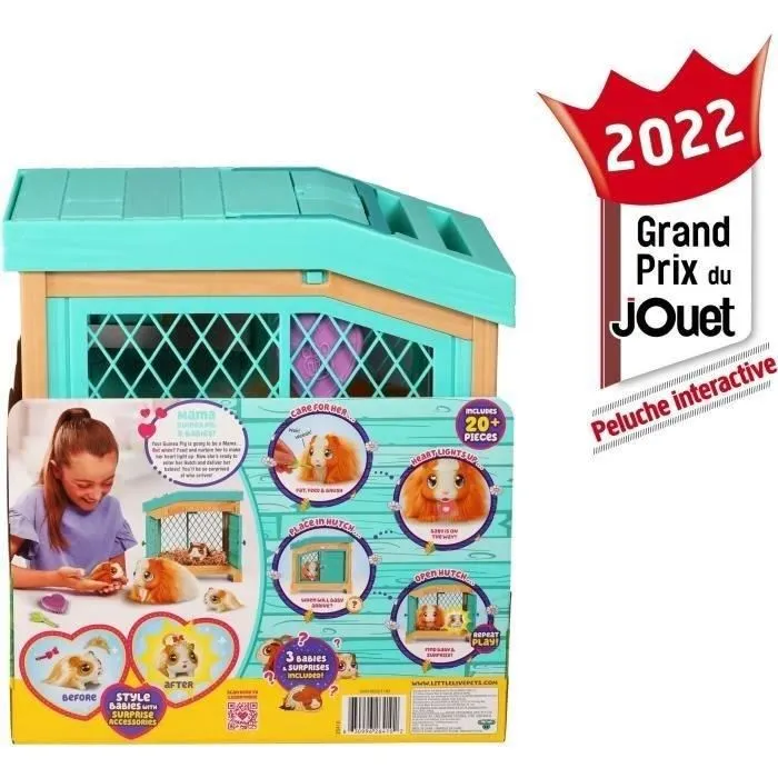 Moose Toys Mama Surprise Little Live Pets - Animal en peluche cochon d'Inde interactive avec bébés surprises et clapier - Jeu éducatif