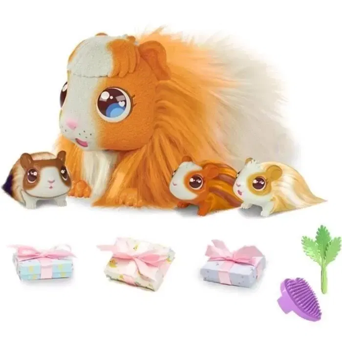 Moose Toys Mama Surprise Little Live Pets - Animal en peluche cochon d'Inde interactive avec bébés surprises et clapier - Jeu éducatif