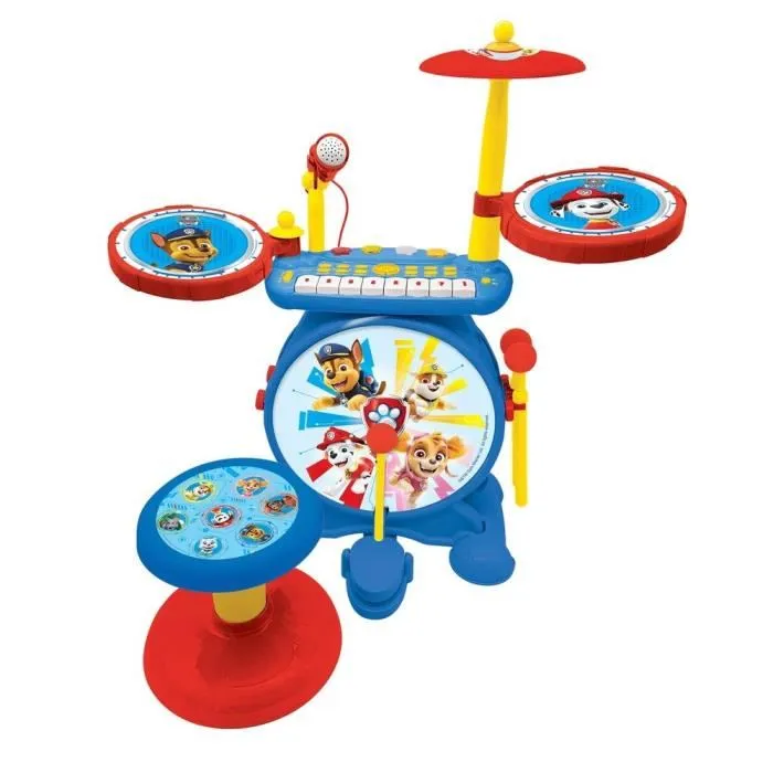 Lexibook PAW Patrol Batterie électronique complète 3-en-1 enfant lumineuse avec clavier, cymbales, tabouret et micro pour jouer et chanter