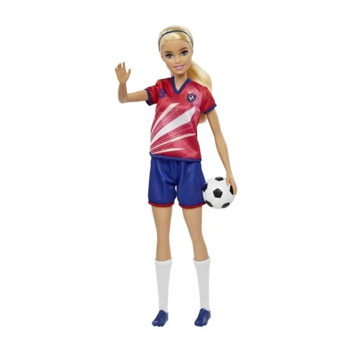 Barbie - Poupée Mannequin Footballeuse avec Maillot Rouge et Ballon de Football - Dès 3 Ans