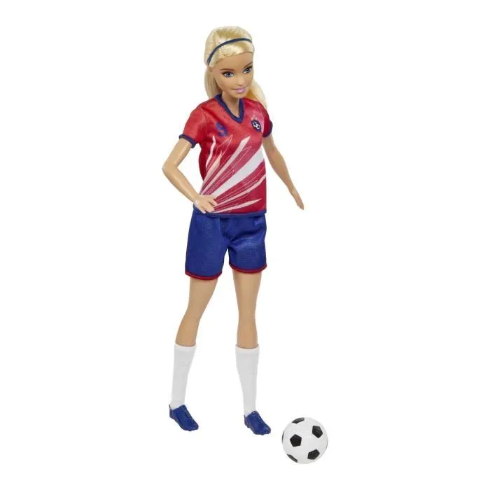 Barbie - Poupée Mannequin Footballeuse avec Maillot Rouge et Ballon de Football - Dès 3 Ans