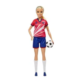 Barbie - Poupée Mannequin Footballeuse avec Maillot Rouge et Ballon de Football - Dès 3 Ans