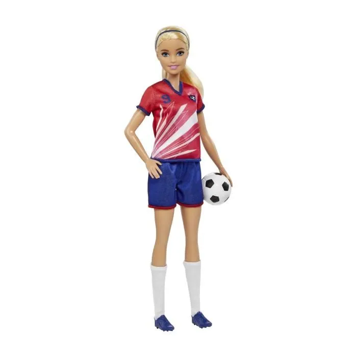 Barbie - Poupée Mannequin Footballeuse avec Maillot Rouge et Ballon de Football - Dès 3 Ans