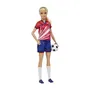 Barbie - Poupée Mannequin Footballeuse avec Maillot Rouge et Ballon de Football - Dès 3 Ans