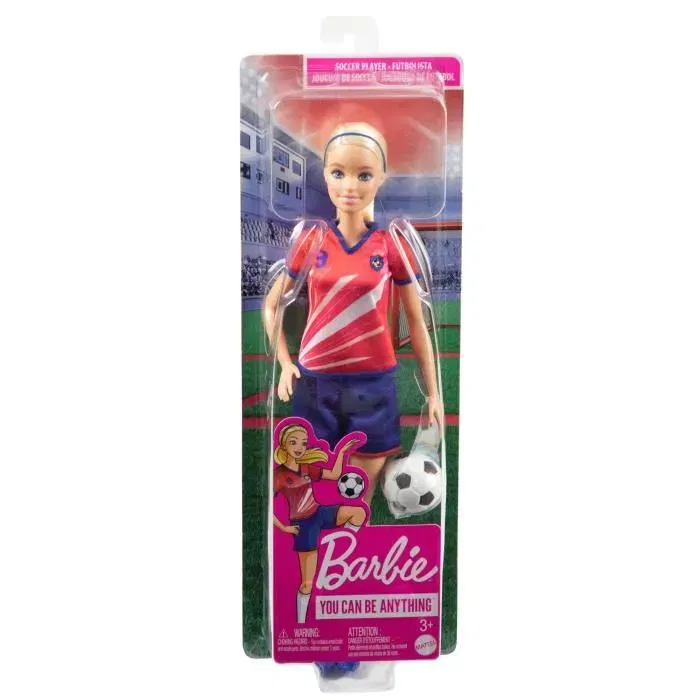 Barbie - Poupée Mannequin Footballeuse avec Maillot Rouge et Ballon de Football - Dès 3 Ans
