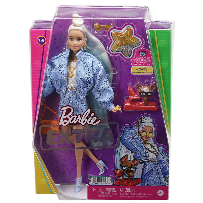 Barbie Mattel Muñeca Extra Hhn08 - Conjunto à Motif Bandana, Peluche et Accessoires - Poupée Articulée Fashion - Multilingue