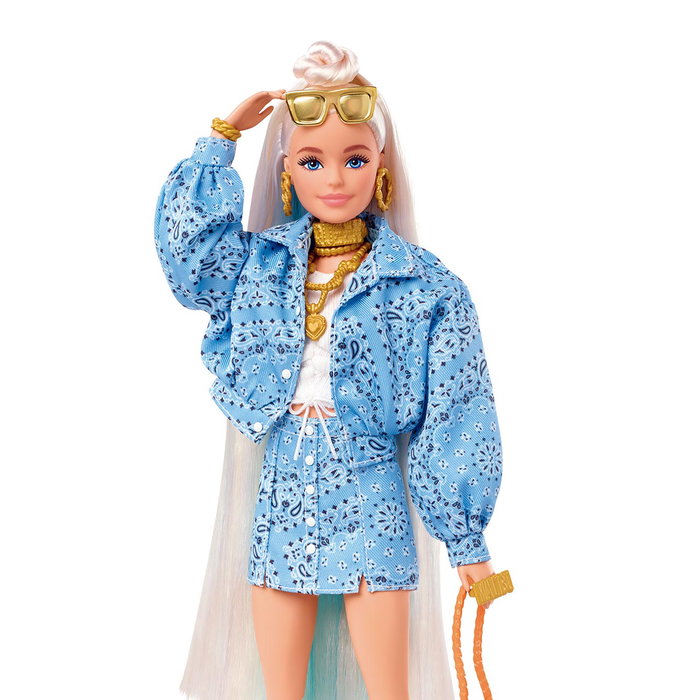 Barbie Mattel Muñeca Extra Hhn08 - Conjunto à Motif Bandana, Peluche et Accessoires - Poupée Articulée Fashion - Multilingue