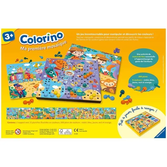 Ravensburger Colorino - Ma première mosaïque Jeu d'apprentissage des couleurs, manipulation, motricité et créativité pour enfants