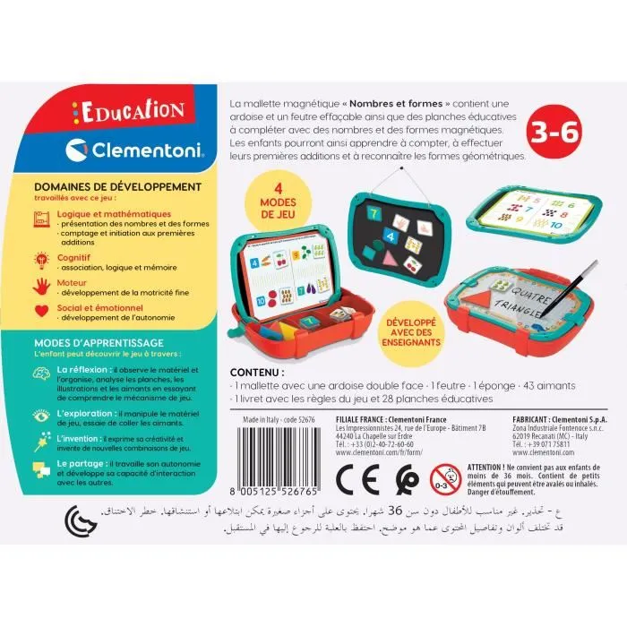 Clementoni - Mallette Magnétique d'Apprentissage Chiffres et Formes - Jeu Éducatif pour Enfants - 52676