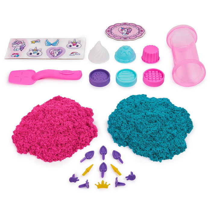 Spin Master Kinetic Sand Pasteleria Unicornio - 453g de Sable, 3 Moules et 15 Accessoires, Jeu Créatif dès 3 Ans