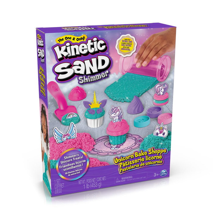 Spin Master Kinetic Sand Pasteleria Unicornio - 453g de Sable, 3 Moules et 15 Accessoires, Jeu Créatif dès 3 Ans