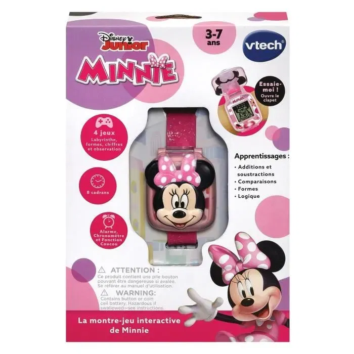 VTECH - Montre-Jeu Interactive de Minnie - Rose - Montre parlante et éducative pour enfant de 3 ans et plus - Version française