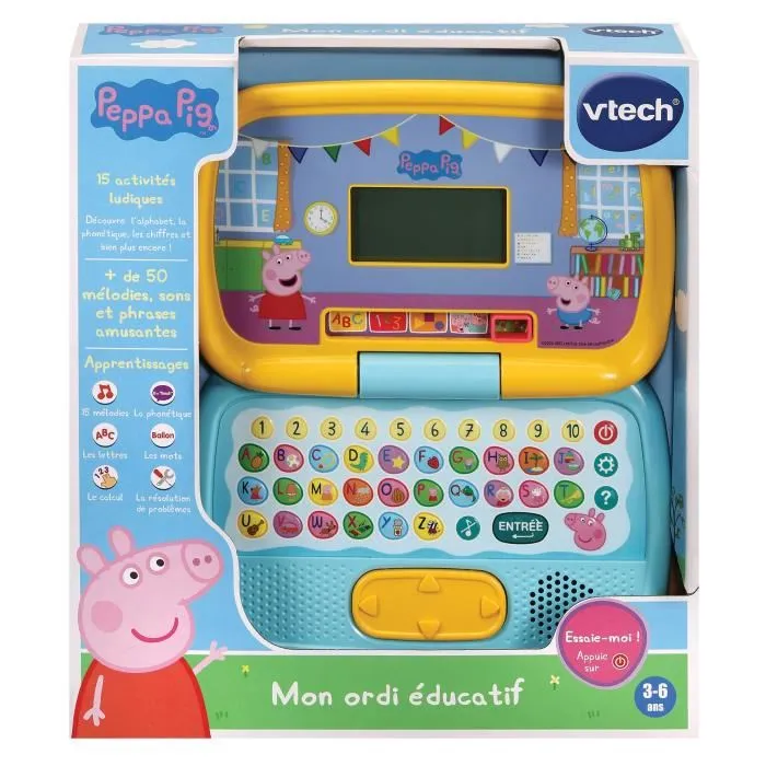 VTech - Peppa Pig - Mon Ordi Éducatif Interactif avec 15 Activités - Apprentissage Lettres, Chiffres, Musique - Langue Française - Dès 3 Ans