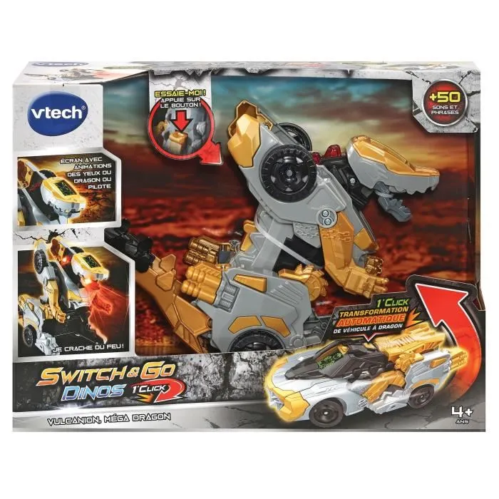 Vtech Switch & Go Dinos 1'Click - Véhicule transformable en dragon Vulcanion Mégadragon, jouet pour enfant 4 ans et plus, avec piles