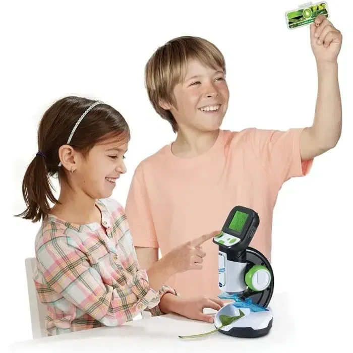 VTECH Genius XL - Microscope Vidéo Interactif avec Écran 2.4'', Zoom x200 - Vidéos BBC - Langue française
