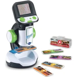 VTECH Genius XL - Microscope Vidéo Interactif avec Écran 2.4'', Zoom x200 - Vidéos BBC - Langue française