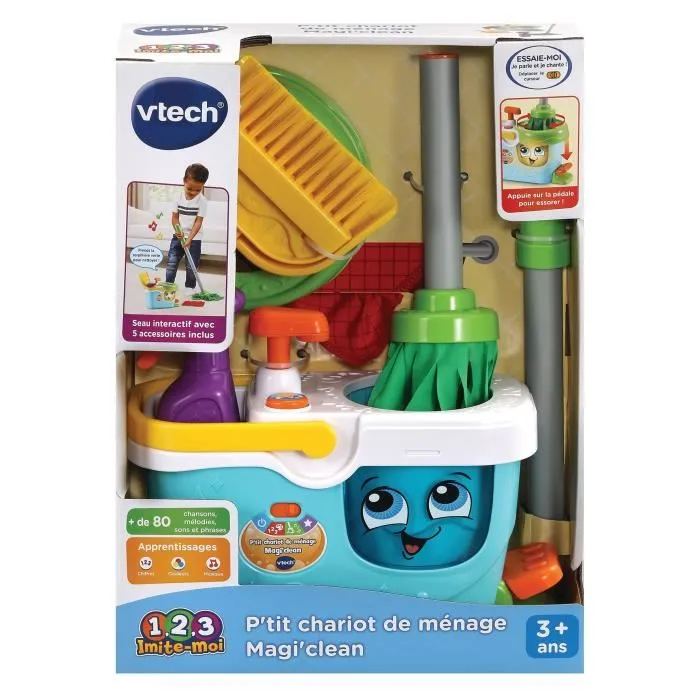 VTECH - 1,2,3 Imite-Moi - P'tit Chariot de Ménage Magi'clean - Jouet d'Imitation pour Enfants dès 2 ans - Version française VTECH - 1,2,3 Imite-Moi - P'tit Chariot de Ménage Magi'clean - Jouet d'Imitation pour Enfants dès 2 ans - Version française
