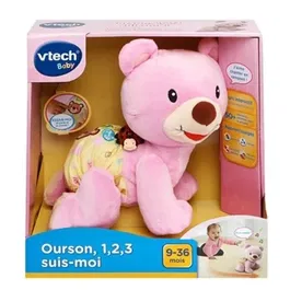 Vtech Baby - Ourson 1,2,3 Suis-Moi - Peluche Interactive Rose pour Bébé - Encourage la Marche et l'Apprentissage des Formes et des Mots
