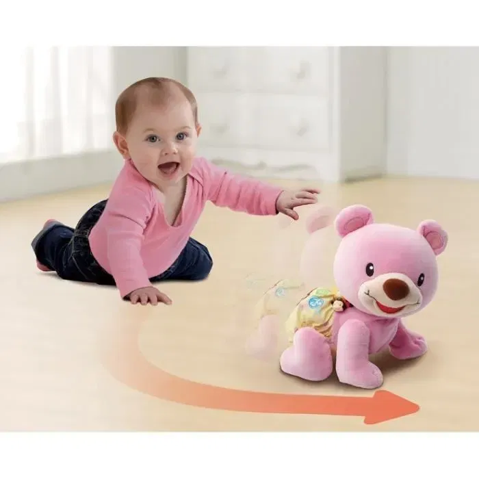 Vtech Baby - Ourson 1,2,3 Suis-Moi - Peluche Interactive Rose pour Bébé - Encourage la Marche et l'Apprentissage des Formes et des Mots