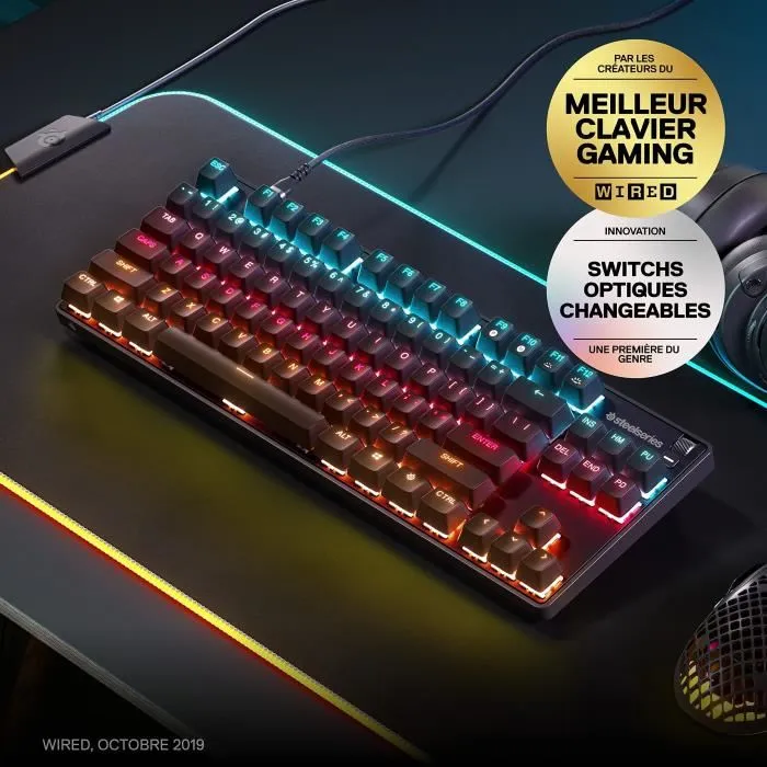 Steelseries Apex 9 TKL FR - Clavier Gaming Mécanique AZERTY Sans Pavé Numérique - Rétroéclairé Noir - Commutateurs Optiques OptiPoint