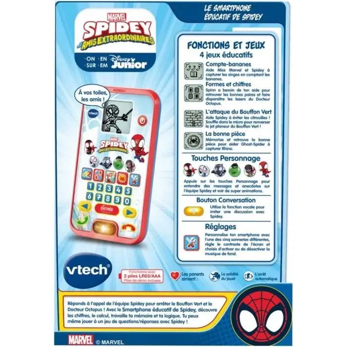 Vtech - Smartphone Éducatif Spidey et ses amis - Téléphone jouet électronique pour enfant à partir de 3 ans - Apprentissage et jeu - Version française