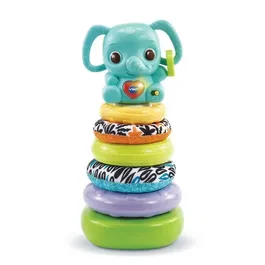 VTech Baby - Play Green - Nino, Éléphanteau Empilo 3 en 1 - Tour d'Éveil en Plastique Bio-Sourcé avec Hochet Électronique et Jeu d'Assemblage