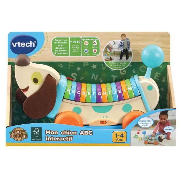 Vtech Baby Mon Chien ABC Interactif Jouet Bois FSC Piano pour Apprentissage de l'Alphabet et Motricité