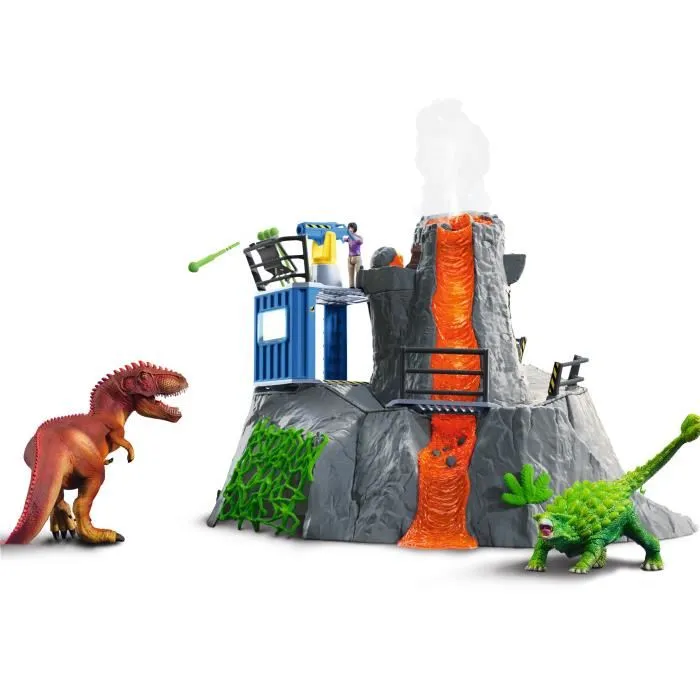 Schleich 42564 Set Figurines Dinosaures avec Volcan LED, Chercheuse et 2 Jouets - Expedition Grand Volcan - Pour Enfants 5 ans et plus