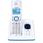 Alcatel F530 Voice - Téléphone sans fil avec répondeur, blocage d'appels, mains libres, 2 mémoires directes, écran rétroéclairé, 100 contacts, Blanc/Bleu