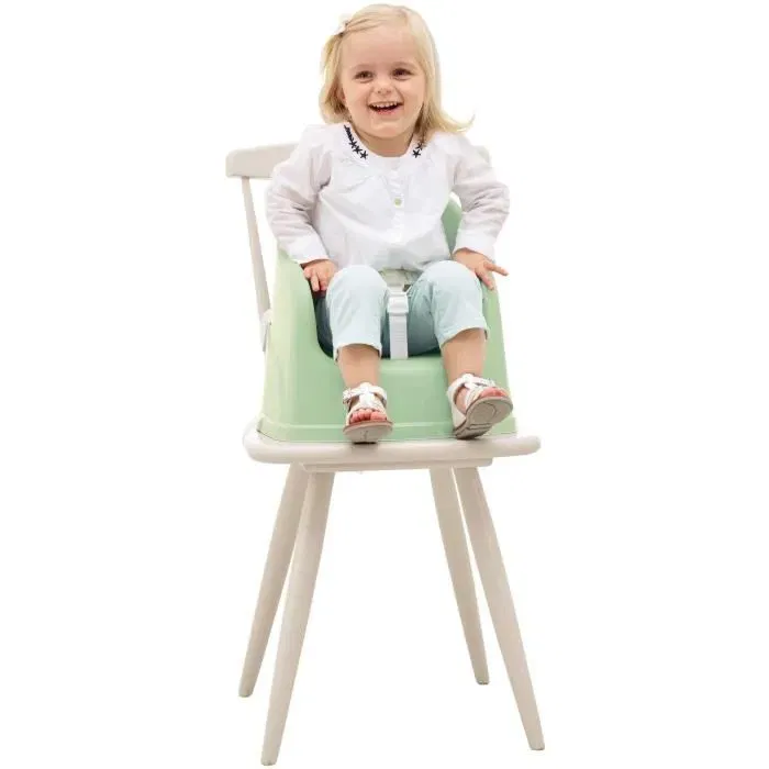 Thermobaby Tudi Rehausseur de chaise enfant - De 6 à 36 mois (15 kg) - Harnais sécurité 3 points - Vert céladon