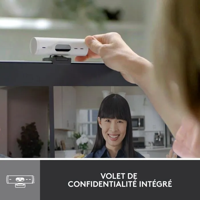 Logitech Brio 500 Webcam Full HD 1080p - Microphone intégré, Cadrage automatique, Compatible Teams/Zoom/Meet, Blanc