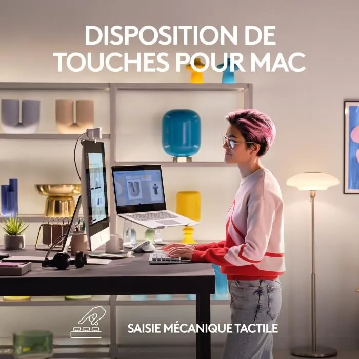 Logitech MX Mechanical Mini - Clavier Sans Fil Rétroéclairé AZERTY Pour Mac avec Bluetooth et USB-C - Gris Pâle Logitech MX Mechanical Mini - Clavier Sans Fil Rétroéclairé AZERTY Pour Mac avec Bluetooth et USB-C - Gris Pâle