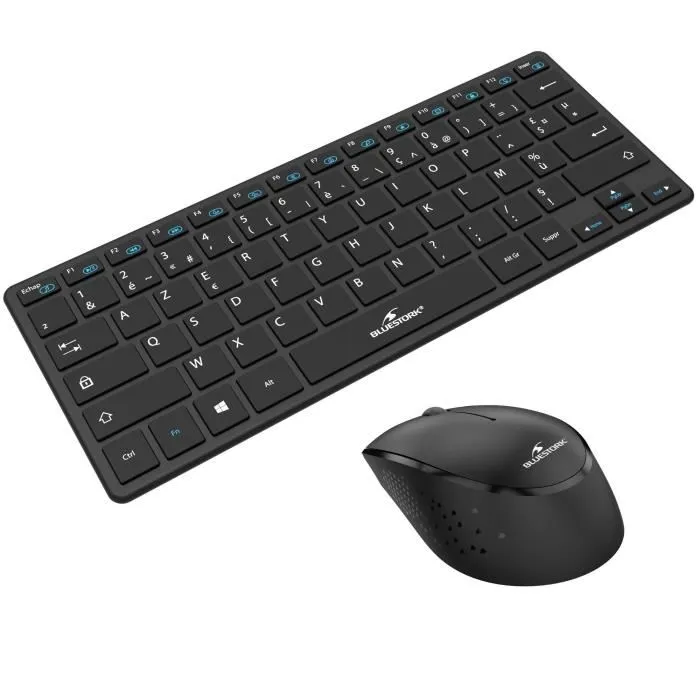 Bluestork Pack Mini - Clavier et souris sans fil compact et ultra-mince, compatible Windows et Mac, Noir