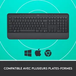 Logitech Signature K650 - Clavier sans fil ergonomique AZERTY avec repose-poignets intégré - Confort, raccourcis, résistant aux éclaboussures - Graphite