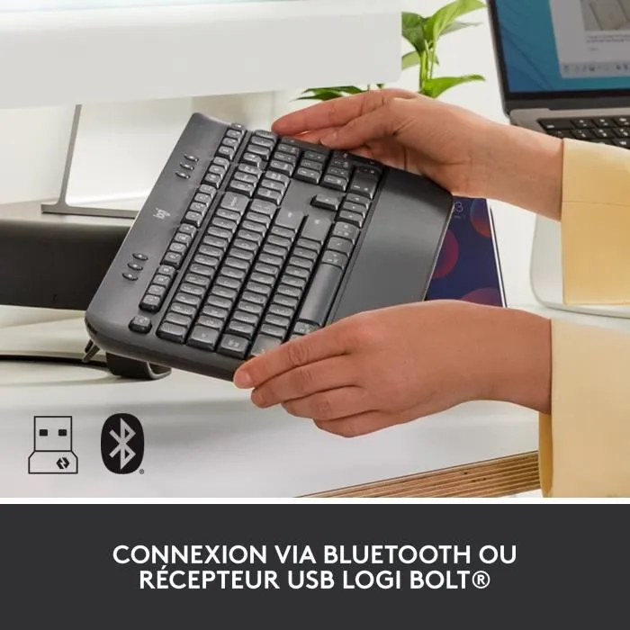 Logitech Signature K650 - Clavier sans fil ergonomique AZERTY avec repose-poignets intégré - Confort, raccourcis, résistant aux éclaboussures - Graphite