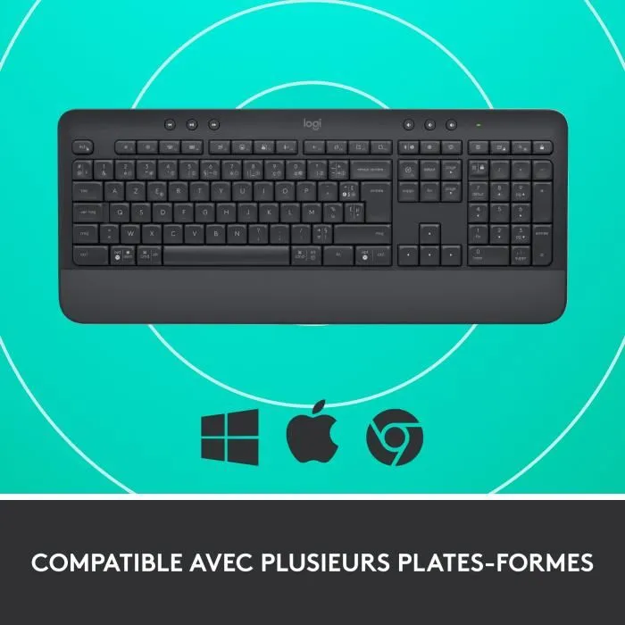 Logitech Signature K650 - Clavier sans fil ergonomique AZERTY avec repose-poignets intégré - Confort, raccourcis, résistant aux éclaboussures - Graphite