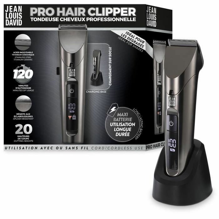 Jean Louis David Pro Hair Clipper - 20 Hauteurs de Coupe - Gris