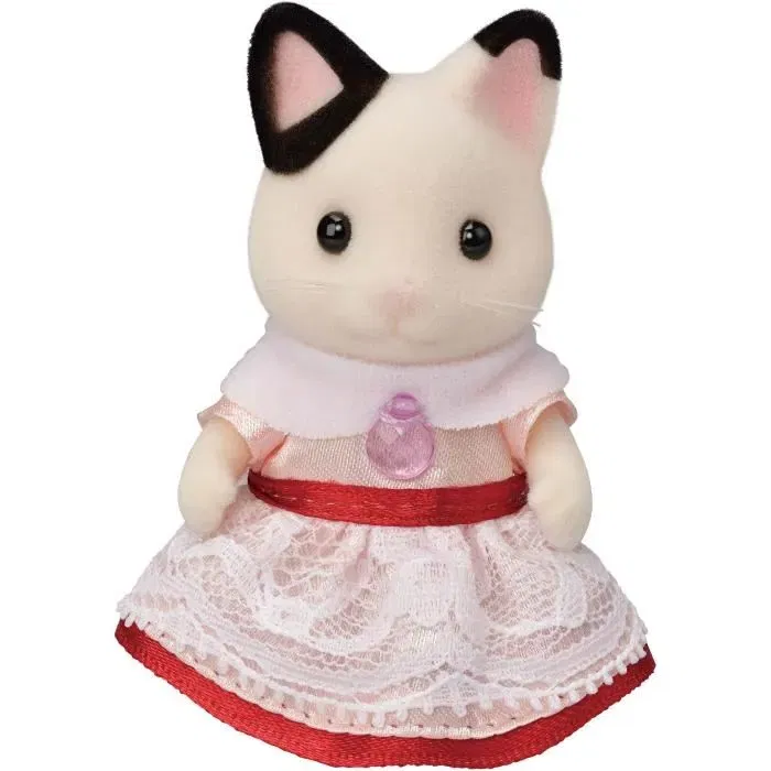 Sylvanian Families Figurine miniature 5646 - Fille chat bicolore et son goûter d'anniversaire, 25 accessoires, jouet pour enfant dès 3 ans, garantie 2 ans