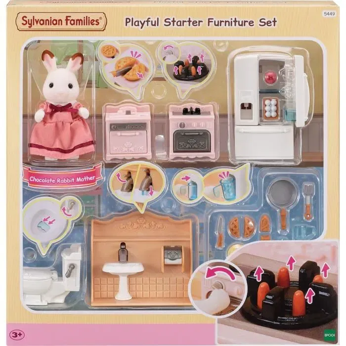 Sylvanian Families Set d'ameublement cosy cottage avec figurine maman lapin chocolat 5449 - Pour maisons de poupées - À partir de 3 ans