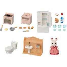 Sylvanian Families Set d'ameublement cosy cottage avec figurine maman lapin chocolat 5449 - Pour maisons de poupées - À partir de 3 ans